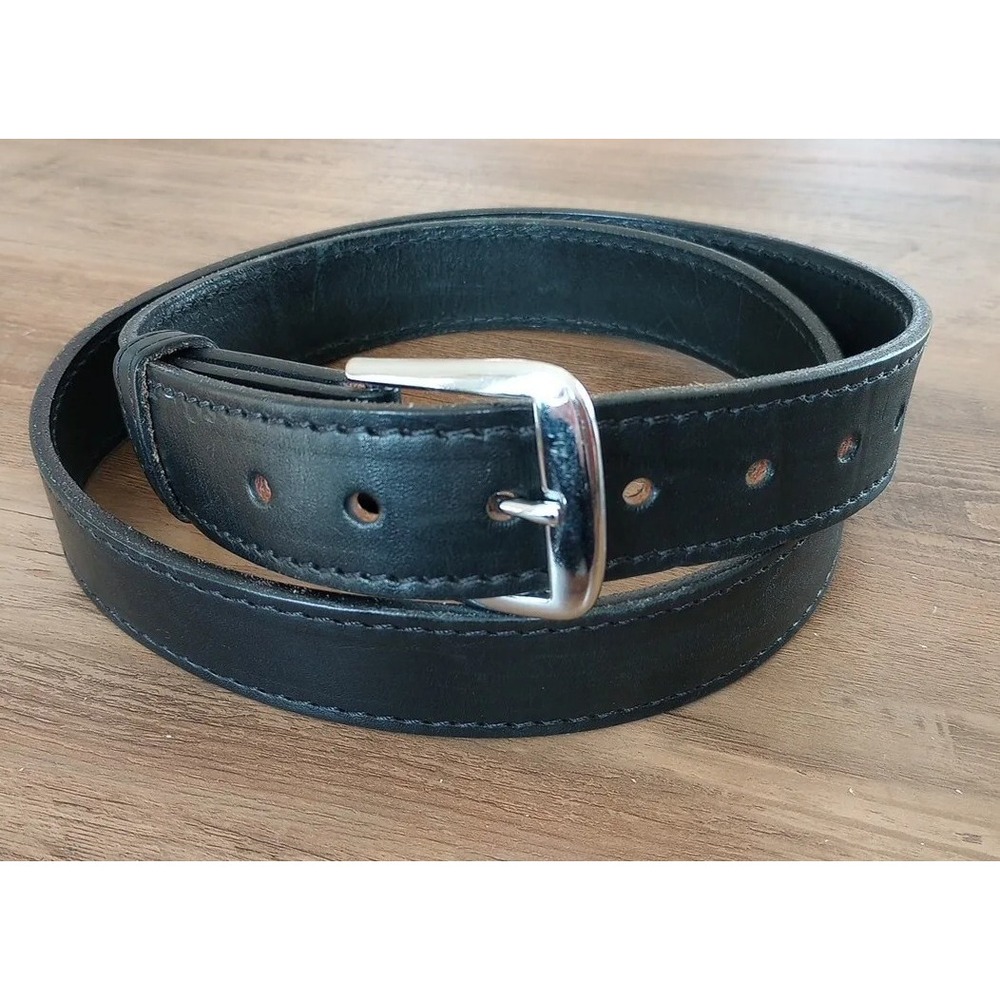 LawPro Women's Genuine Leather Black Belt Silver Buckle 1.5"W 41-47 XL #6582 EUC